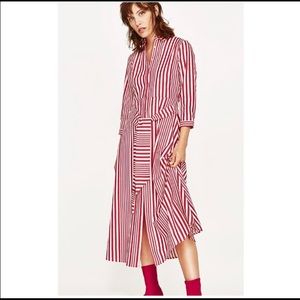 Zara Red White Striped Dress